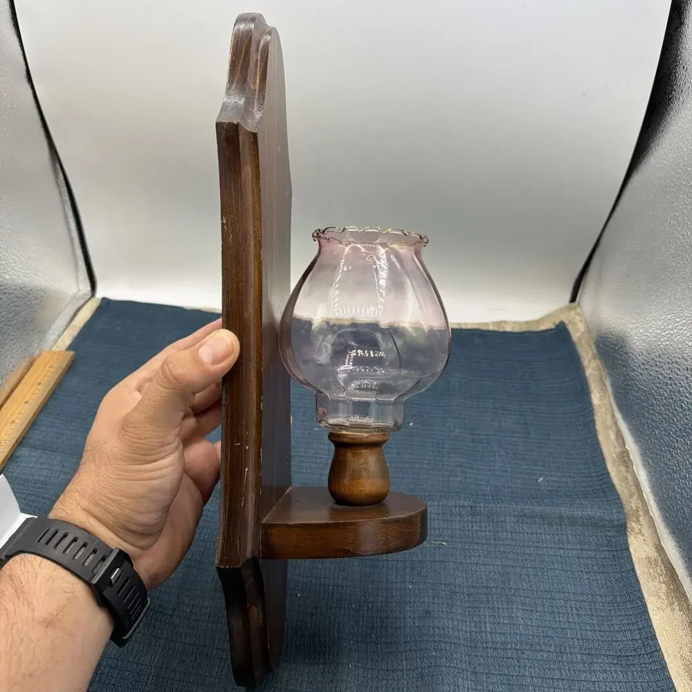 Vtg Harvest Gold Tulip Sconces Wood
